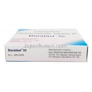 デュララスト, ダポキセチン　30mg, 製造元：Sun Pharma, 箱情報, 製造元